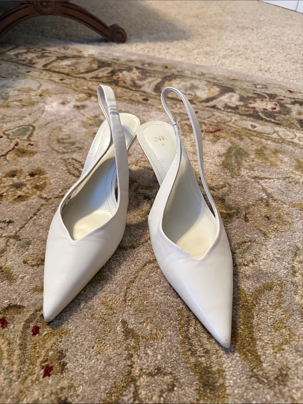 Zara Ivory Pointed Slingback Heels